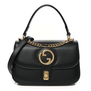 GUCCI Roxy Calfskin Small Blondie Top Handle Shoulder Flap Bag Black